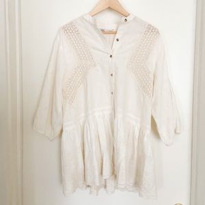 Zara embroidered cotton / linen blouse